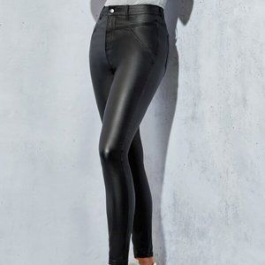 Tall Zipper Fly Leather Look Skinny Jeans